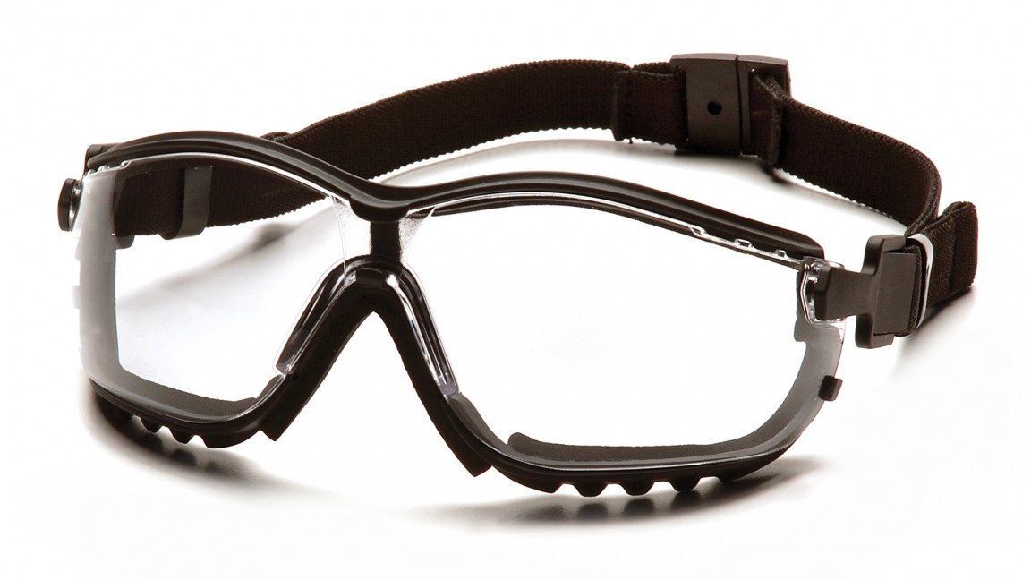 Dust Goggles, V2G, Foam lined Glasses, w/temples and strap, Black frame, Clear AF Lens Alabama
